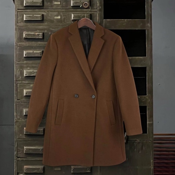 NEXT • Dark Brown Double Breasted Epsom Overcoat - Picture 10 of 10
